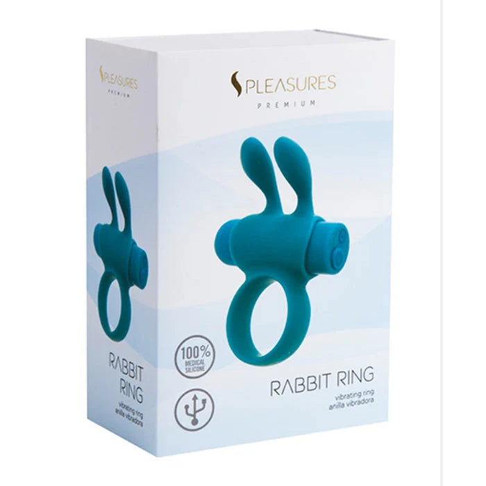 Pleasures Rabbit Cock Ring Vibrator Turquoise